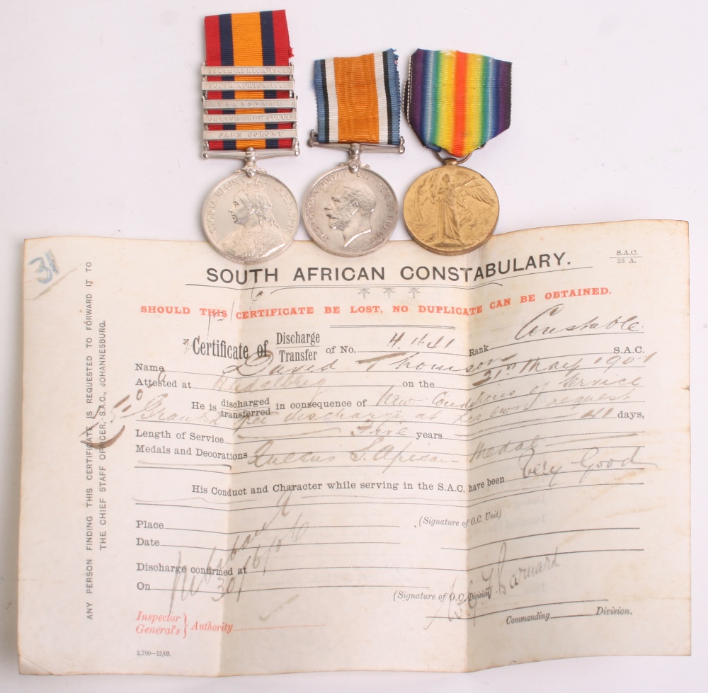 Boer War & WW1 Medal Group of Three consisting of Queens South Africa medal with five clasps, Cape - Image 4 of 4