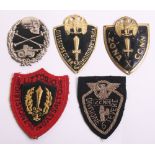 Italian Fascist Regimental Tunic Arm Badges, in metal and cloth. Metal badges have three drill