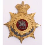 Victorian Queens Royal West Surrey Regiment Officers Home Service Helmet Plate, fine gilt crowned