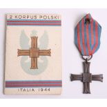 Polish Monte Cassino Cross with Award Card, the cross is numbered on the reverse 26 731. Complete