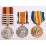 Boer War & WW1 Medal Group of Three consisting of Queens South Africa medal with five clasps, Cape