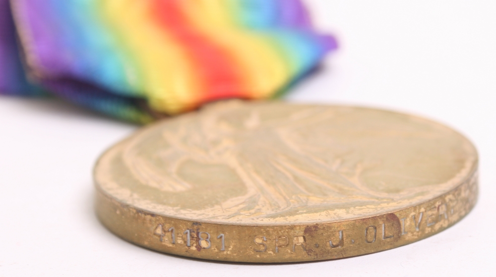 Great War 1914-15 Star and Allied Victory Medal Pair awarded to 41181 SPR J OLIVER RE. Medals are - Image 4 of 4