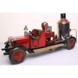 Large scale tinplate c/w Fire Pump with electric light, probably Bing circa 1920, finished in red