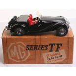 Victory Industries Series MG TF Sports Car, battery operated-untested, black plastic body, red seats