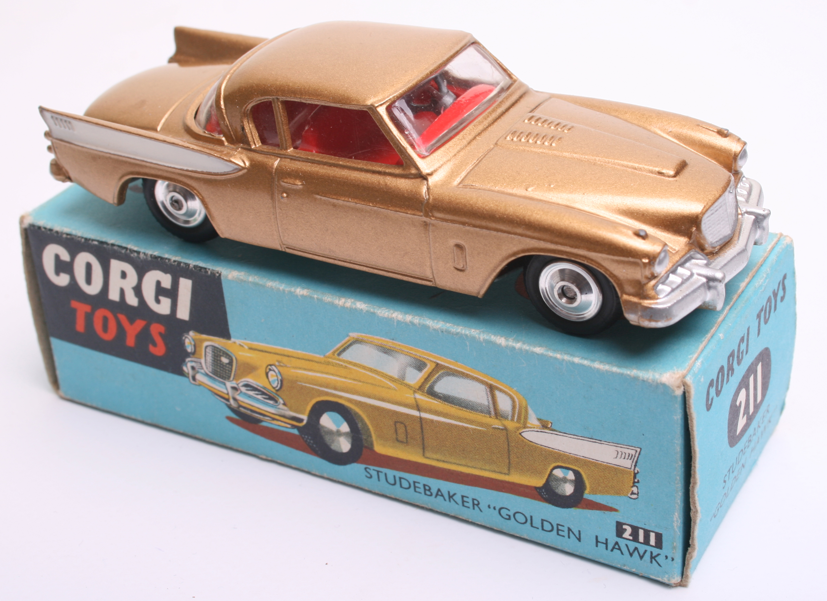 Corgi Toys 211S Studebaker “Golden Hawk” gold body/white trim, spun wheels, in near mint condition - Image 2 of 3
