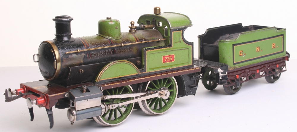 * Bing gauge I live steam 0-4-0 G.N.R locomotive 776 and tender, circa 1905, cab with forward/