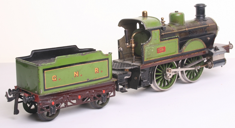 * Bing gauge I live steam 0-4-0 G.N.R locomotive 776 and tender, circa 1905, cab with forward/ - Image 2 of 2