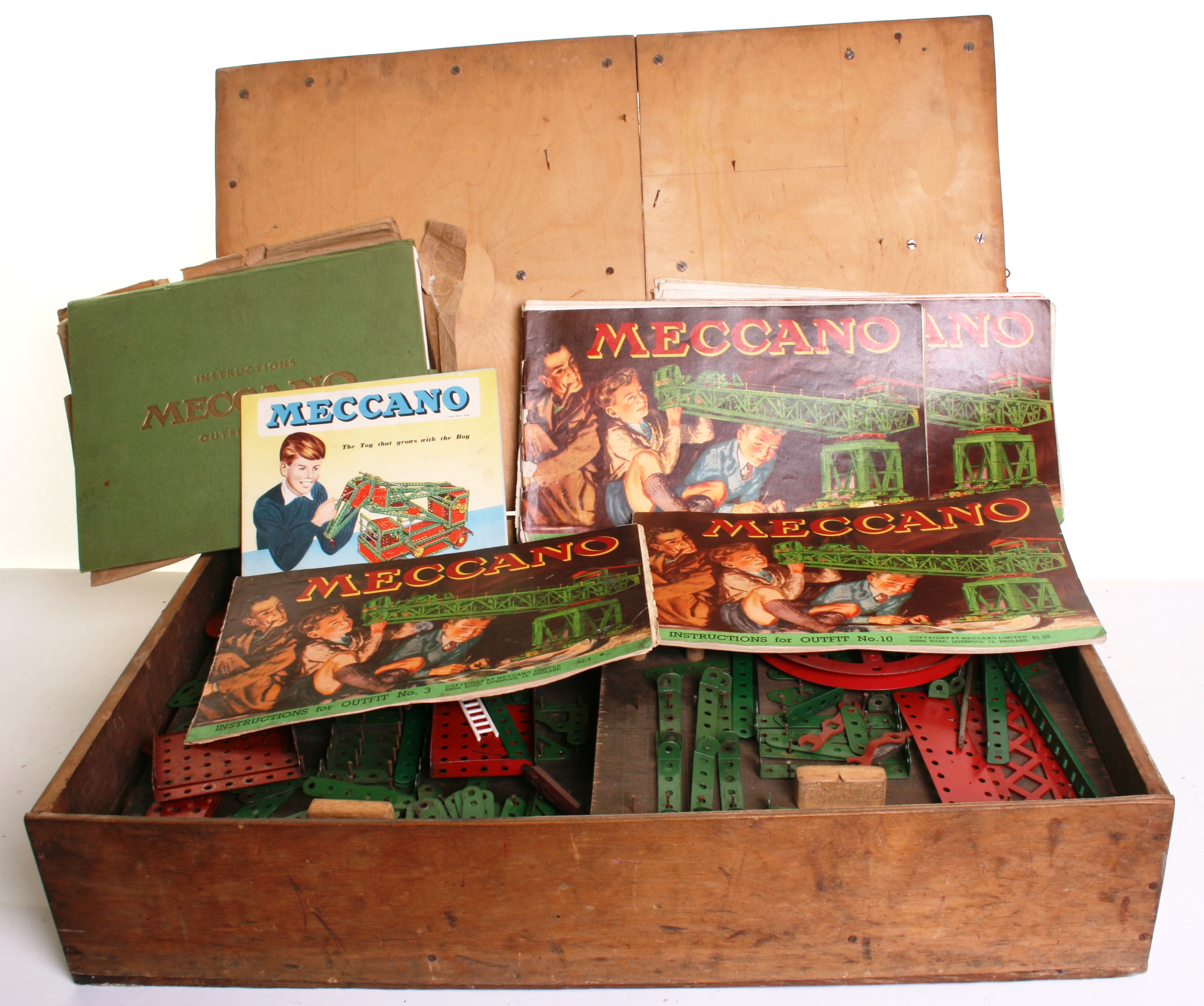 Collection of playworn 1950s Meccano, large selection of mainly red and green component, wheels, - Image 2 of 2