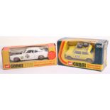 Two Corgi Toys Whizzwheels,303 Roger Clarkes 3 Litre V.6 Ford Capri, white body, black bonnet,