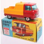 Corgi Toys 465 Commer  Pick Up Truck, red cab/chassis, orangy yellow back, yellow interior, spun