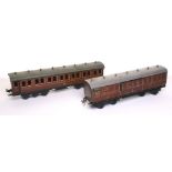 Bassett-Lowke gauge I LMS Dining car and Post Office mail van, maroon livery, 12-wheel bogie