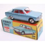 Corgi Toys 252 Rover 2000, with Trans-O-Lite headlamps, metallic blue body, red interior, spun