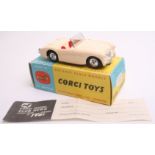Scarce Corgi Toys 300 Austin Healey Sports Car, cream body, red seats, scarce shaped spun wheel