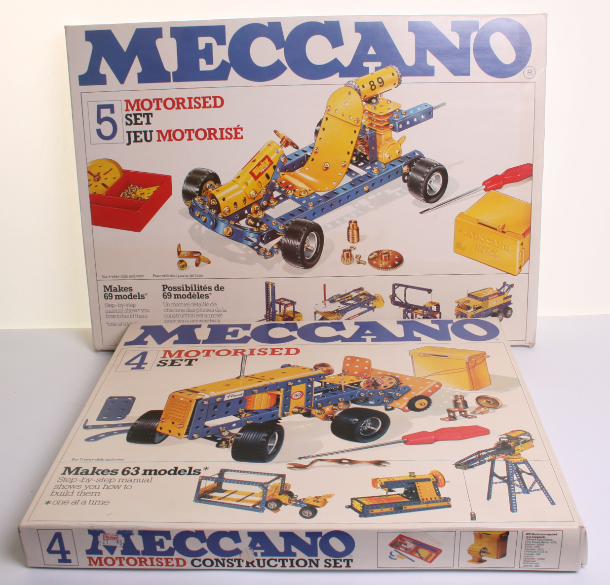 Meccano sets 1 to 5, 1978, blue and yellow components, boxed sets 1, 2, 3, 4, 5, S extension pack - Image 2 of 2