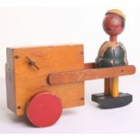Rare Tri-ang Export wooden Organ Grinder music box, painted wooden gentleman with moving legs and