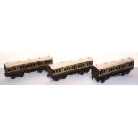 Three Marklin gauge I L&NWR 1st/3rd bogie coaches 1153, brown/white livery, 16 ½” (42cm), overall