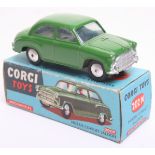 Corgi Toys 202M Morris Cowley Saloon Car, green  body, flat spun wheels,with flywheel motor in