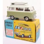 Corgi Toys 420 Ford Thames Airbourne Caravan, metallic olive green/apple white body, brown