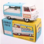 Corgi Toys 466 Commer  Milk Float, white cab/chassis, pale blue back, red interior “Millards