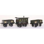 * Gauge III hand painted Guards van and two Open wagons, probably Bing circa 1900, Northampton