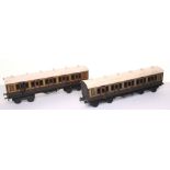 Bing for Bassett-Lowke gauge I L&NWR bogie coaches, brown/white livery, two 1st 1921, 18 ½” (