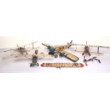 Meccano and Mettoy aircraft, No.2 Meccano constructors bi-plane, red/cream, fair condition,