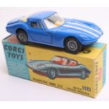 Corgi Toys 324 Marcos 1800 GT with Volvo Engine, blue body, pale blue/white interior, wire wheels,