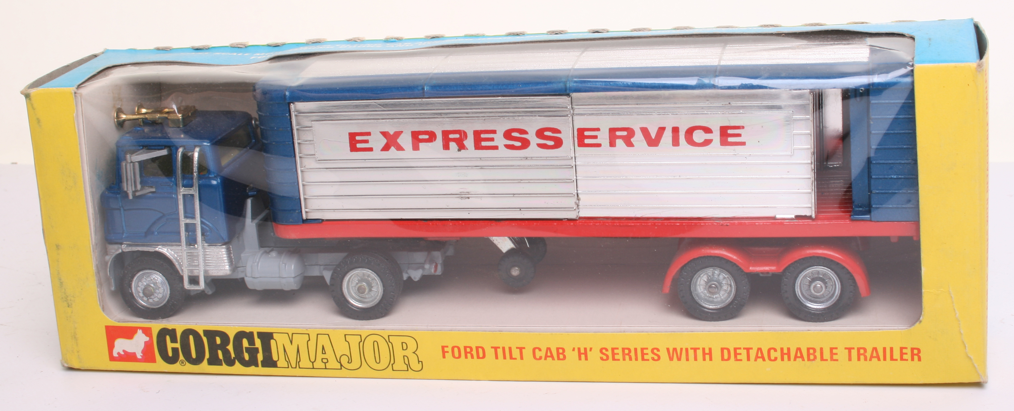Corgi Major Toys 1137 Ford Articulated Truck “ Express Service” metallic blue/red/silver body,