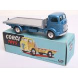 Corgi Toys 454 Commer (5 ton) Platform Lorry, metallic blue cab, silver flat bed, flat spun wheel