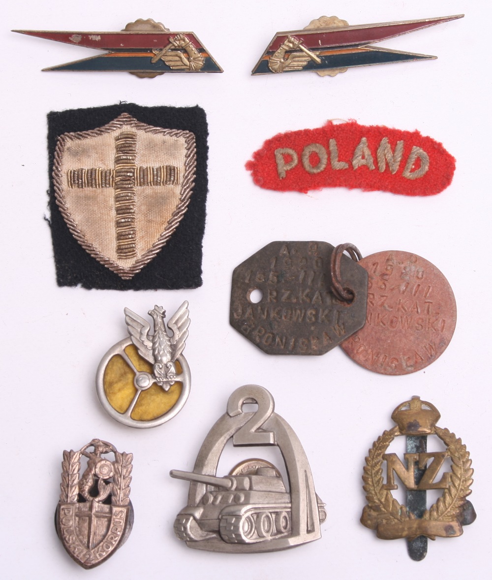 WW2 Polish Badge & Insignia Grouping of Bronislaw Jankowski 7th Armoured Regiment, consisting of 2nd