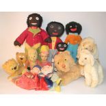 A collection of Gollies and soft toys, including a Merrythought Golly, three traditional Gollies,