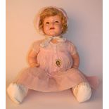 Ideal Shirley Temple composition doll, 1930’s, with weighted plastic hazel eyes, open mouth with