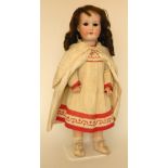 Heubach Koppelsdorf 250 bisque head  doll,  German 1910, with weighted brown glass eyes, open mouth,