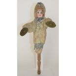 Marotte bisque head doll with symbols, German circa 1890, with fixed blue glass eyes, closed