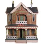 A large Moritz Gottschalk model 3586 Dolls House, with red and green paper lithographed exterior,