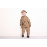 Rare English Goss WWI soldier doll, the pottery shoulder head boy with painted features and