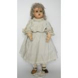 K&R 406 turtle mark celluloid doll, with weighted brown glass eyes, lashes, raised eyebrows, open