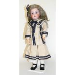 Simon & Halbig/K&R bisque head doll, German circa 1910, with fixed blue glass eyes, open mouth,