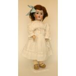 Simon & Halbig bisque head doll, German circa 1910, with weighted blue glass eyes, open mouth, upper