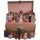 Collection of over fifty miniature Theatrically Dressed bisque head dolls, some with moulded hair