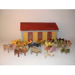 Painted wooden Noah’s ark and animals, German late nineteenth century, the flat bottomed ark painted