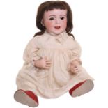 A large S.F B.J 236 ‘laughing Jumeau’ bisque head character doll, with weighted brown glass eyes,