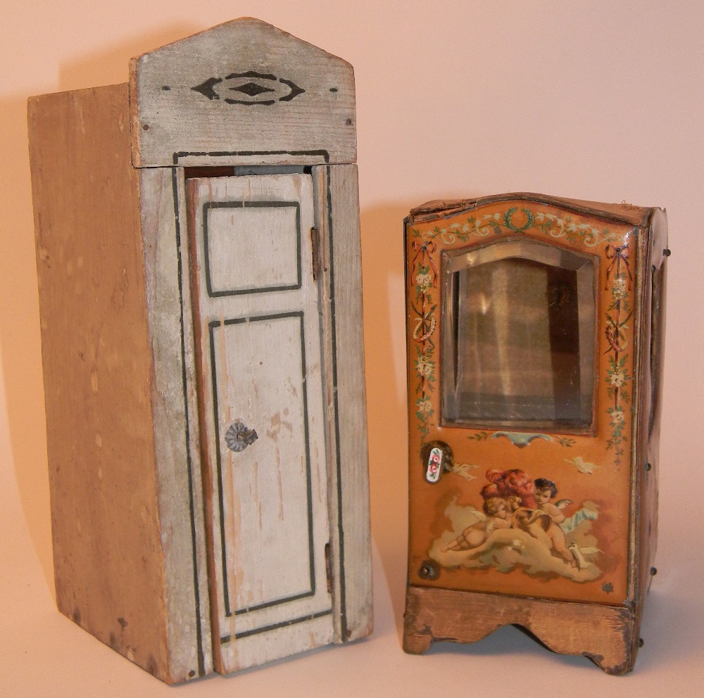 Christian Hacker privy, German circa 1890, painted white wooden walls with hinged door, and