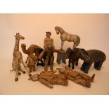 Schoenhut Humpty Dumpty Circus figures and animals including Gorilla, the gorilla with painted