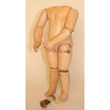 A good and early French wood and composition eight ball-joint dolls body, circa 1880, with fixed
