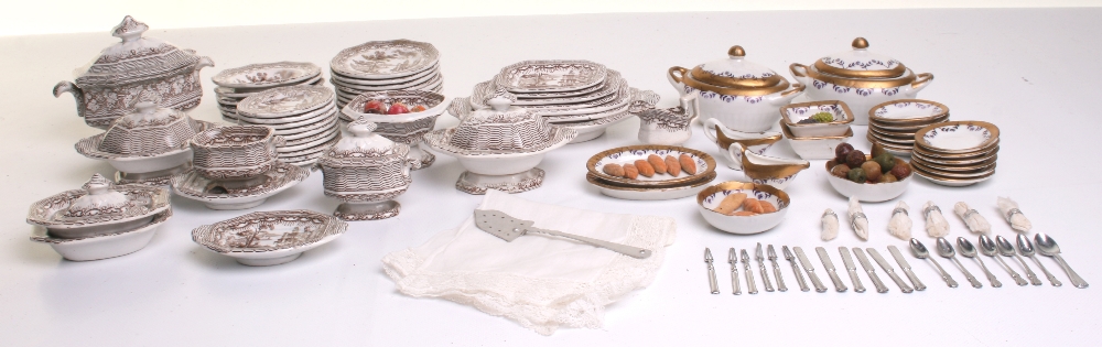 Miniature Dolls Dinner Service, English mid 19th century, glazed china service with brown and - Image 2 of 2