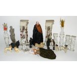Collection of miniature garden ornaments, statues and furniture, parian pieces include statue of