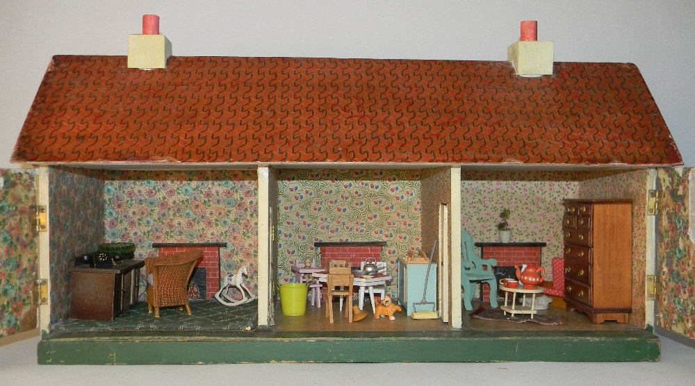 Painted wooden cottage, circa 1930, with cream exterior, six windows with four card printed - Image 2 of 2