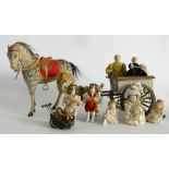 Miniature horse and carriage, horse Bonbonniere and dolls, skin covered pony and wooden cart with