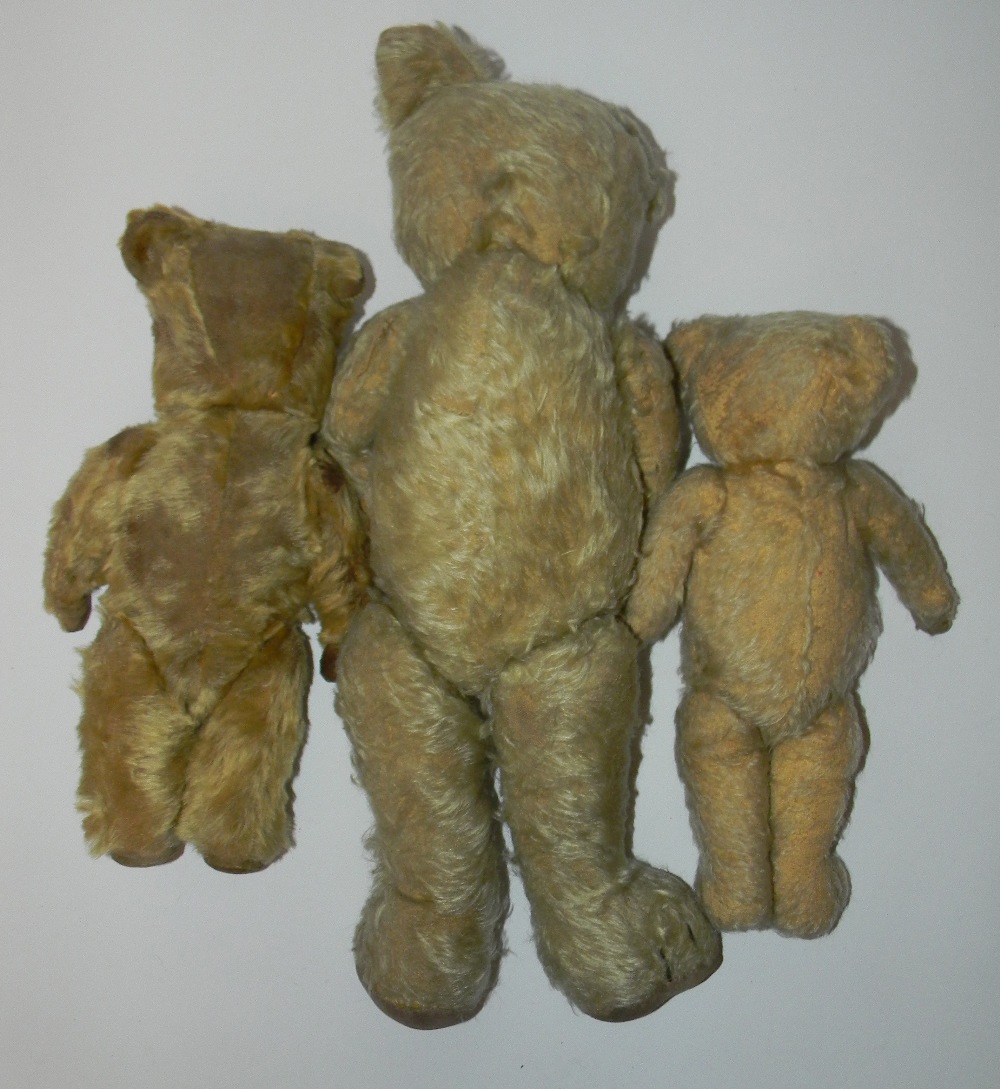 Three English Teddy bears, 1930’s, including a small Merrythought golden mohair bear with glass - Image 2 of 2